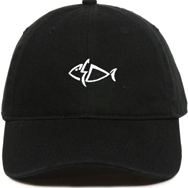 Fish Baseball Cap Embroidered Dad Hat Cotton Adjustable Black