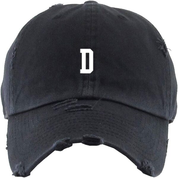 D Initial Letter Baseball Cap Embroidered Vintage Dad Hat Cotton Adjustable Brush Black