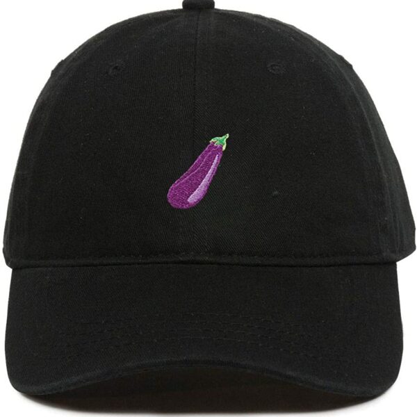 Eggplant Emoji Baseball Cap Embroidered Dad Hat Cotton Adjustable Black