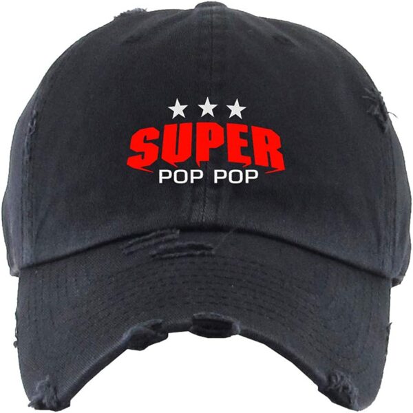 Super Pop Pop Baseball Cap Embroidered Vintage Dad Hat Cotton Adjustable Brush Black