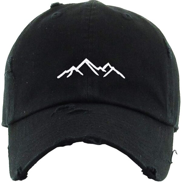 Mountain Baseball Cap Embroidered Vintage Dad Hat Cotton Adjustable Black
