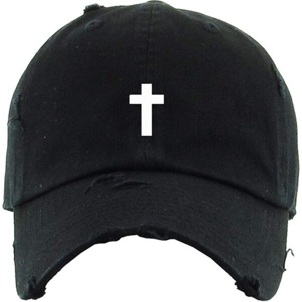 Cross Baseball Cap Embroidered Vintage Dad Hat Cotton Adjustable Black