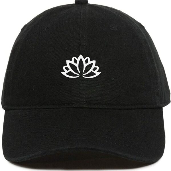 Lotus Flower Baseball Cap Embroidered Dad Hat Cotton Adjustable Black