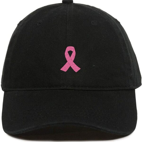 Pink Ribbon Baseball Cap Embroidered Dad Hat Cotton Adjustable Black