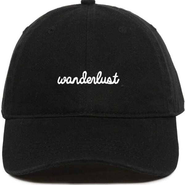 Wanderlust Baseball Cap Embroidered Dad Hat Cotton Adjustable Black