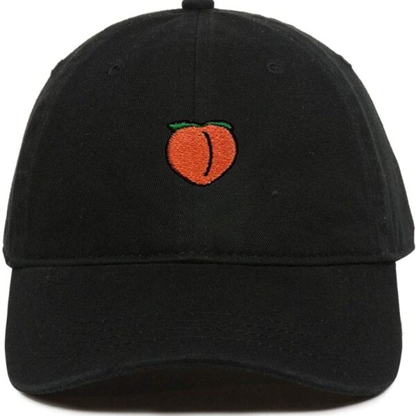 Peach Peachy Emoji Baseball Cap Embroidered Dad Hat Cotton Adjustable Black
