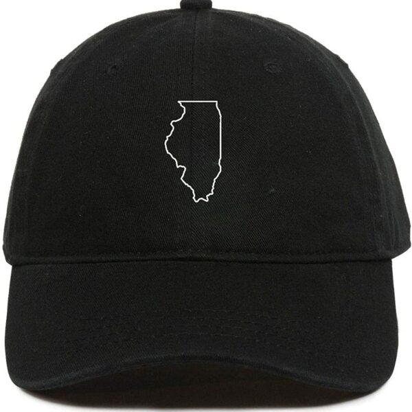 Illinois Map Outline Baseball Cap Embroidered Dad Hat Cotton Adjustable Black