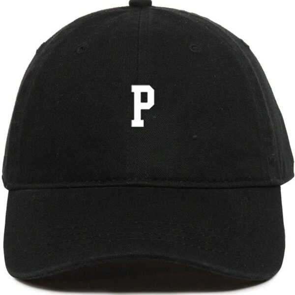 P Initial Letter Baseball Cap Embroidered Dad Hat Cotton Adjustable Black